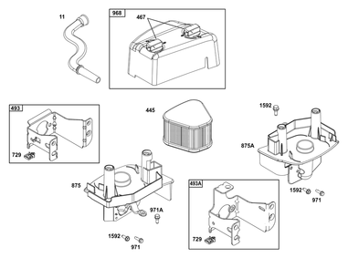 Air Cleaner Group Diagram and Parts List for 125P02-0009-H5 100000 - 19Z999 Briggs and Stratton Engine